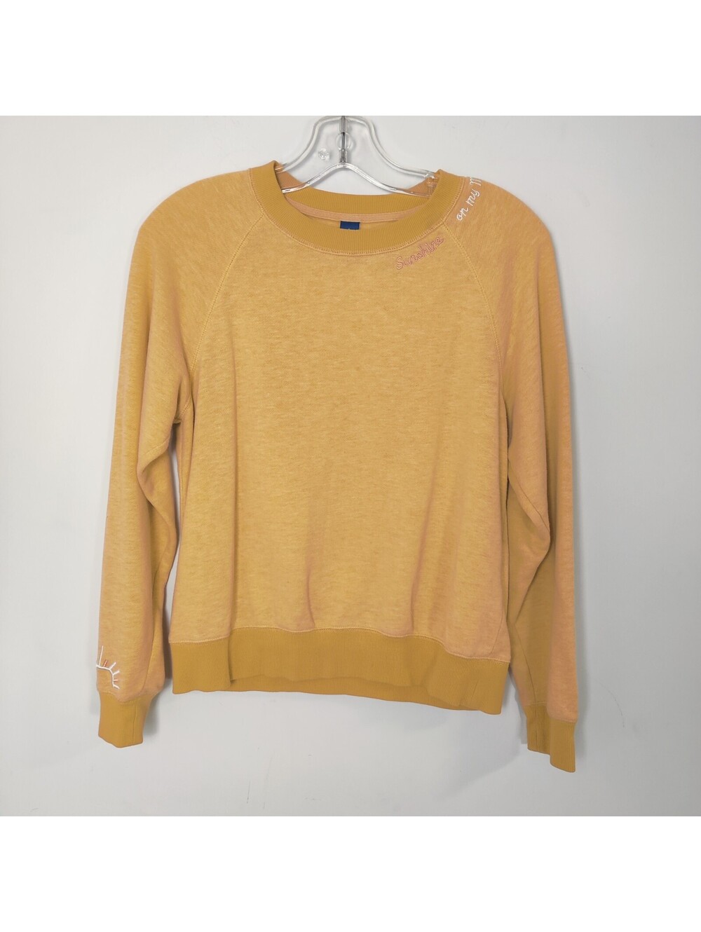 Old Navy Mustard Yellow Sunshine On My Mind Embroidered Raglan Sweatshirt Small